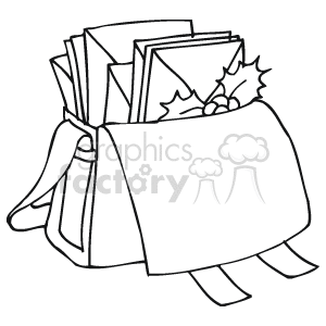 Black and White Satchel Full of Christmas Letters clipart. Commercial use image # 143557