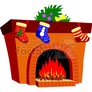 Christmas fireplace with stockings hung clipart. Royalty-free image # 143707