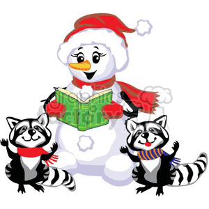  christmas xmas holidays skunk skunks snowman reading   Christmas05-019 Clip Art Holidays Christmas 