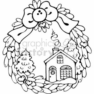  christmas xmas holidays wreath wreaths decoration decorations cabin cabins   christmaswreath002_bw Clip Art Holidays Christmas 