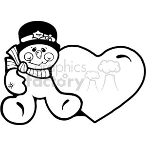 Black and White Happy Snowman with a Black Hat and Scarf Sitting Next to a Large Heart animation. Royalty-free animation # 143847