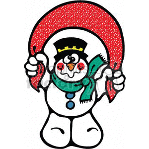 Snowman with Silly Eyes Holding a Red Cloth clipart. Royalty-free image # 143927
