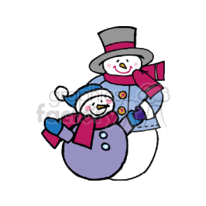 Two Snowmen Wearing Coats Scarfs and Hats clipart. Commercial use image # 144099
