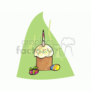 Easter cupcake with candle and eggs