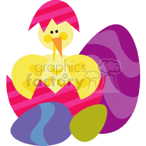 Decorated Easter Eggs with Hatching Chick clipart.