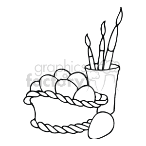 Black and White Easter Basket and Coloring Brushes clipart. Royalty-free image # 144387