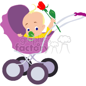 Baby in a stroller holding a rose clipart. Commercial use image # 145097