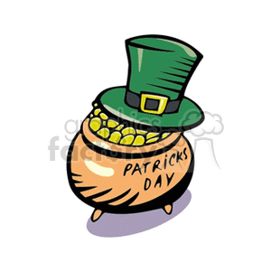St. Patricks Day hat and pot of gold clipart.