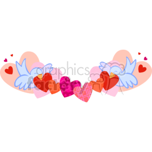 Two 2 doves holding string of hearts clipart.