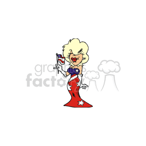 Beauty queen in stars and stripes dress waving a small flag clipart. Royalty-free image # 149321