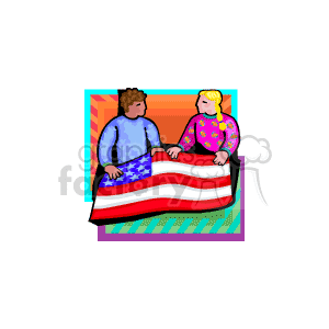 Two people holding an american flag clipart. Commercial use image # 149341