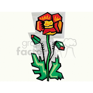 Orange cartoon poppy with buds clipart. Commercial use image # 151406