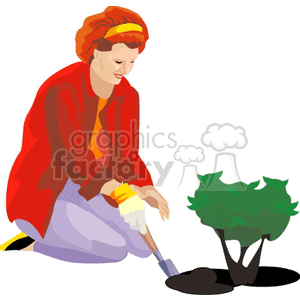 clipart - lady planting a flower.
