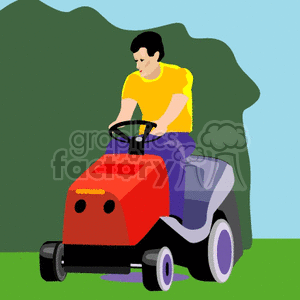 man on riding lawn mower clipart.