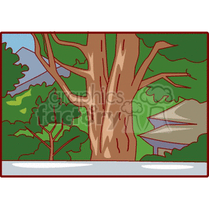cartoon forest with cabin clipart. Commercial use image # 152888