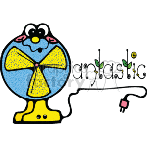 The word Fantastic with the F shaped like a fan Yellow and Blue