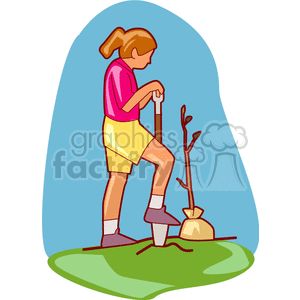 clipart - girl planting a tree.