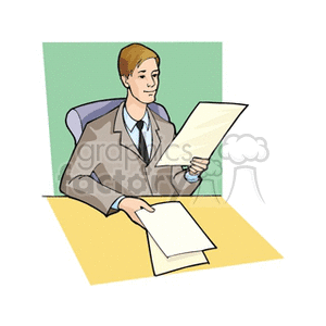   man guy people reading business desk desks paper papers document documents file files  man2131.gif Clip Art People 