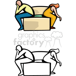 clipart - A Couple Sitting on Opisite Sides of the Bed Not Talking.