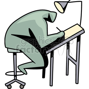 clipart - A Person Sitting at a Drafting Table Drawing.