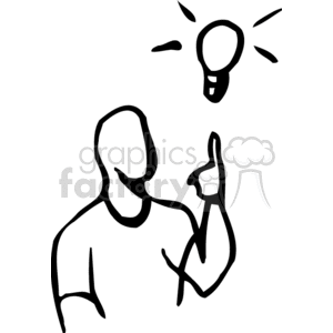 A Black and White Man Figure Having a Bright Idea clipart. Commercial use image # 155754