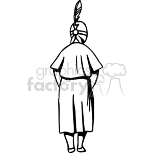 clipart - A Black and White Indian Woman Standing With a Single Feather.