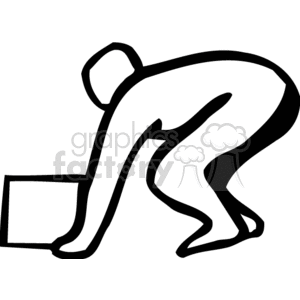 clipart - A Black and White Person Bent over Trying to Pick up a Heavy Box.