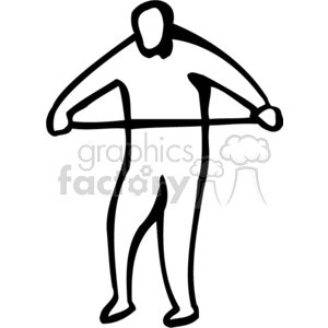 A Black and White Figure of a Person Holding a Pole Streching clipart.