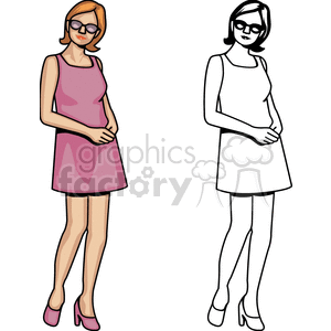 A Woman with Short Hair and Glasses Standing Posed clipart. Commercial use icon # 155772