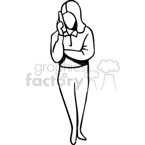 A Black and White Image of a Woman with her arms Crossed Talking on the Phone