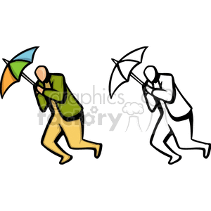 A Figure of a Man Holding an Umbrella when it is very Windy clipart. Commercial use image # 155788