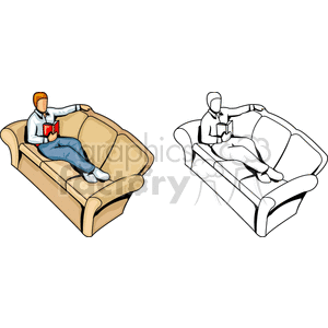 A Man Half Laying Down Reading a Book clipart.