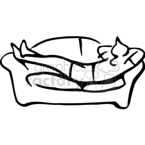 clipart - A Black and White Image of a Person Laying on a Couch with their Feet up.