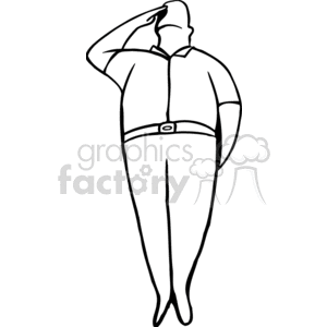 A Black and White Image of a Soldier Saluting clipart.