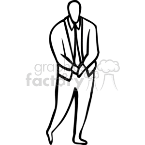 A Black and White Picture of a Man with his Hands Together Standing   clipart. Commercial use image # 155802