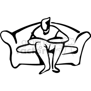 A Black and White Image of a Person Sitting Forward on a Couch clipart.