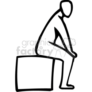 A Black and White Image of a Person Tired Sitting on a Large Box clipart. Commercial use image # 155808
