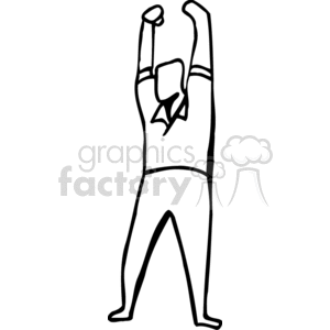 clipart - A Black and White Figure of a Man Holding his Arms in the Air Like a Winner.