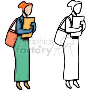 A Woman Standing Holding a Paper and a Bag over her Shoulder clipart. Commercial use image # 155814