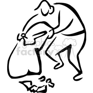 A Black and White Image of a Person Using a Garbarge Bag to pick up Trash clipart. Royalty-free image # 155822