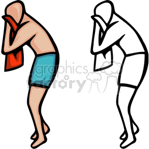cartoon person drying his face with a towel clipart.