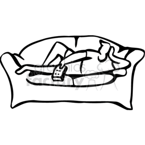 Black and white boy on a sofa with a remote clipart.