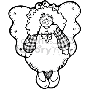 country style angel angels female doll dolls toys rag black and white  angel001PR_bw Clip Art People Angels 