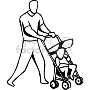 A man Pushing a Little Child in a Stroller clipart. Commercial use image # 156373