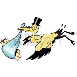 cartoon stork carrying a baby clipart.