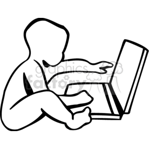 Small child playing with a laptop computer clipart. Commercial use image # 156459