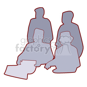 A Silhouette of Four People Sitting and Standing Watching a Presentation clipart. Commercial use image # 156574