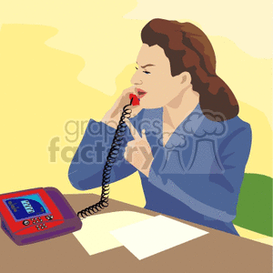 A Secretary Sitting at a Desk Talking on the Phone with Papers on her Desk clipart. Royalty-free image # 156576