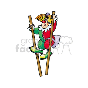 A Clown Wearing Red and Green Walking with Stilts clipart. Royalty-free image # 156647