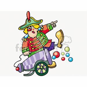 A Surprised CLown Shooting Multi Colored Balls From a Cannon clipart. Commercial use image # 156651